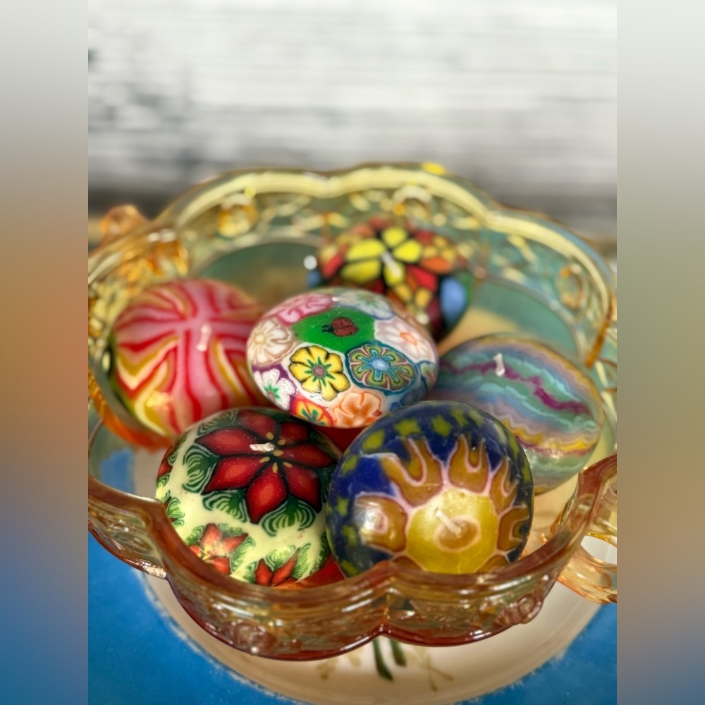 Colorful 90’s Candles in Decorative Bowl